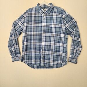 Mutual Weave Mens XL Blue White Plaid Long Sleeve Button Down Shirt